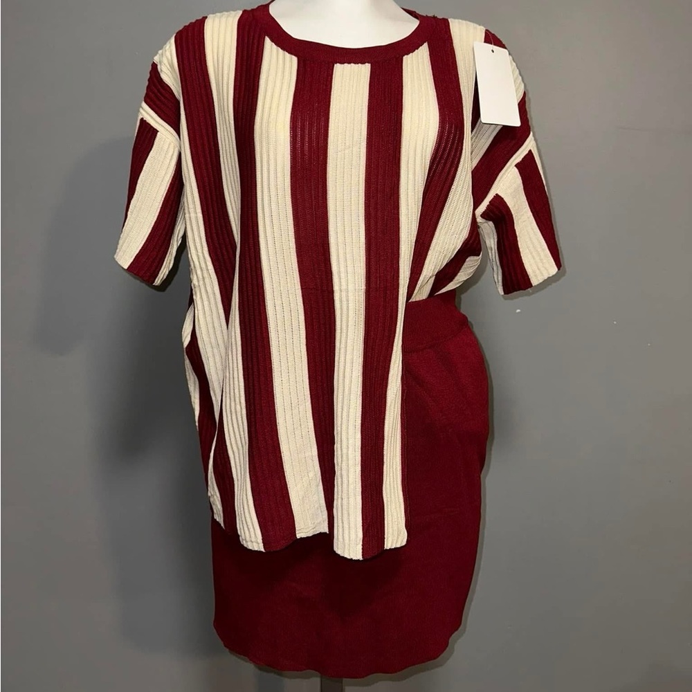 Red and White Striped Top and Skirt Set